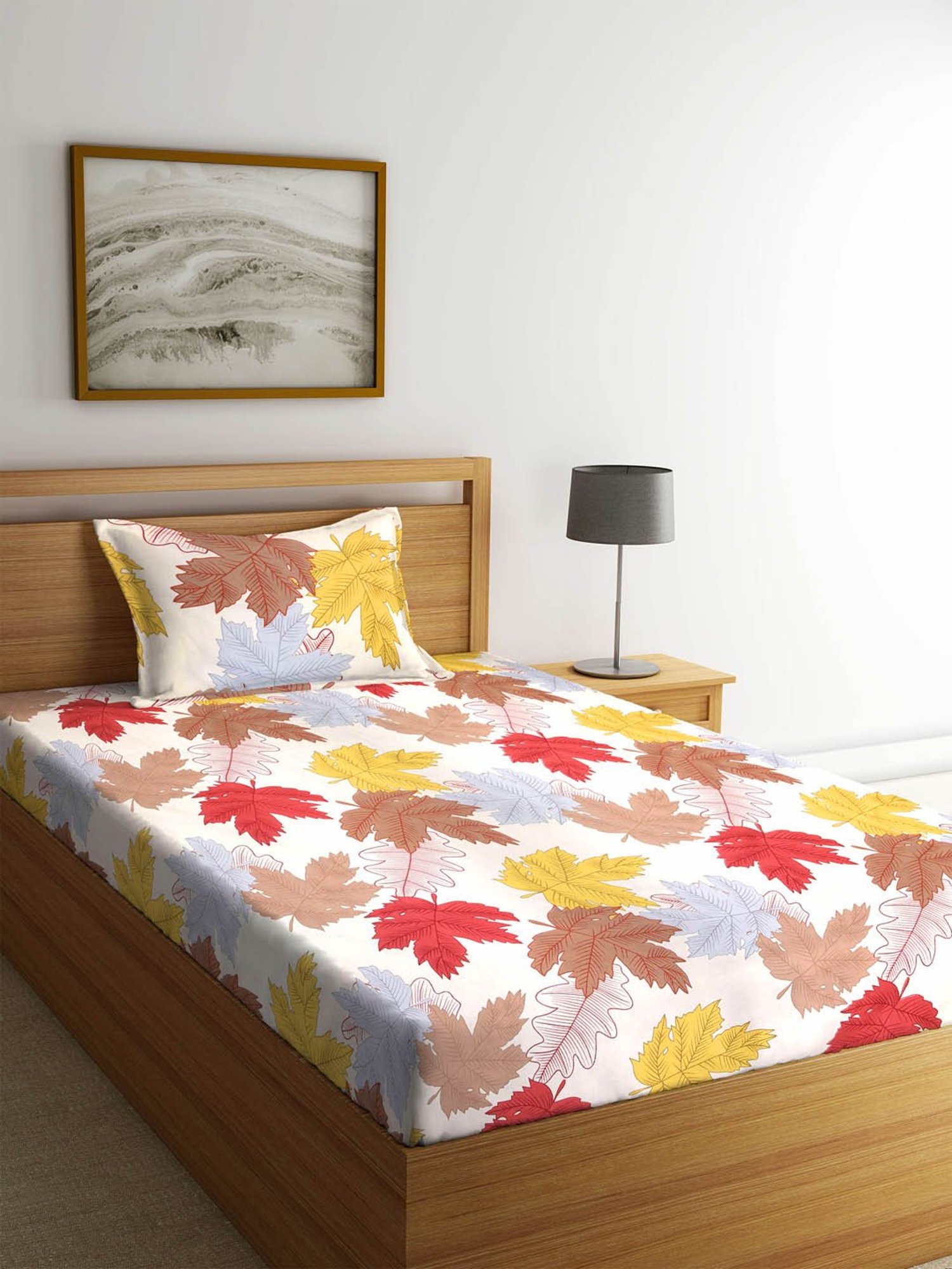 Klotthe Floral Multicolor 210 TC Cotton Single Bedsheet with 1 Pillow Cover