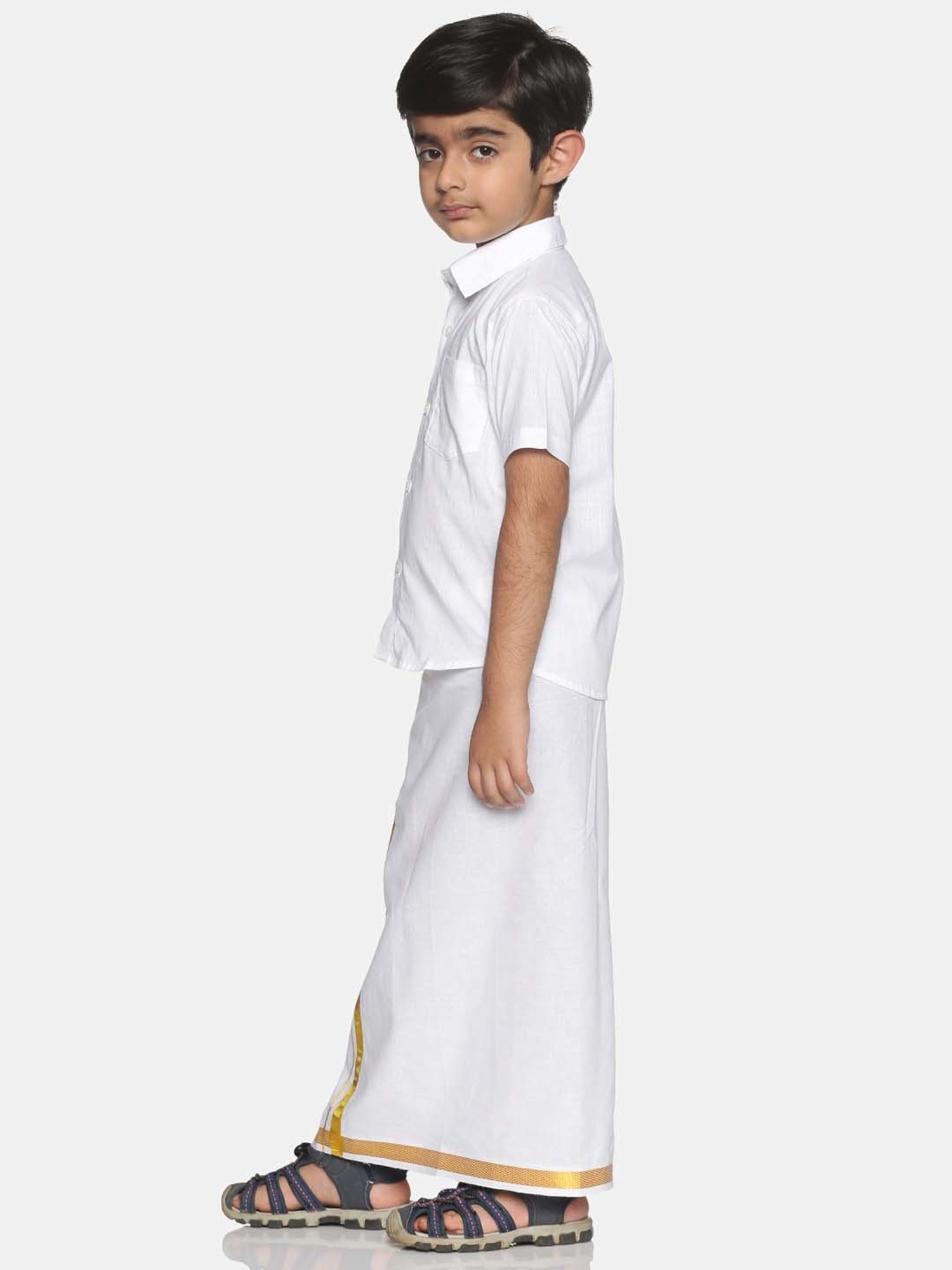 Sethukrishna Kids White Cotton Regular Fit Shirt Set