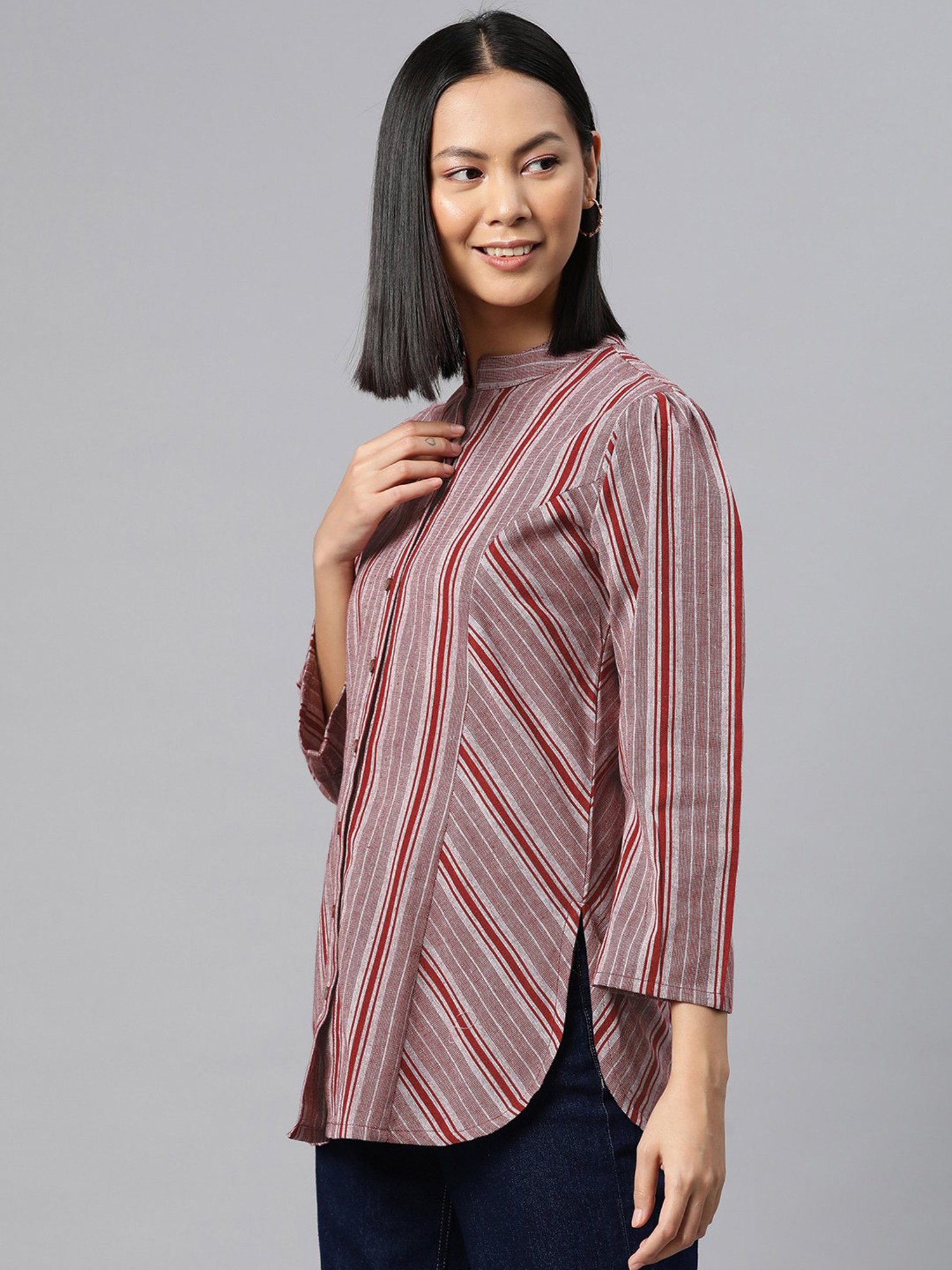 Cottinfab Maroon Striped Top