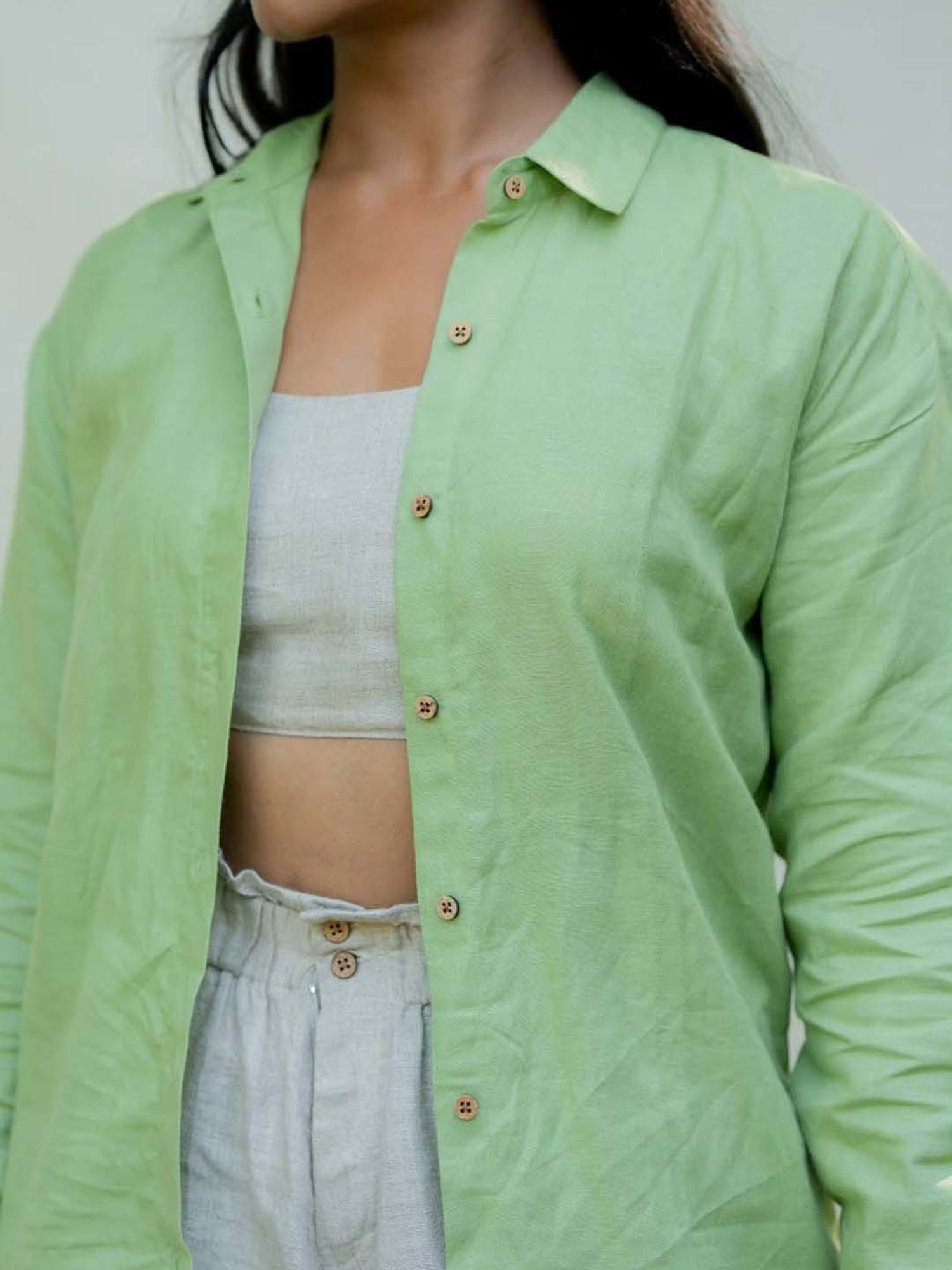 Anousshka Moss Green Oversized Shirt