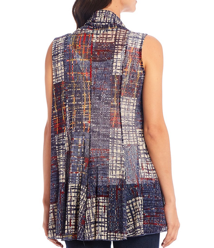 Ruby Rd. Soft Paisley Print Stand Collar Zip Front Patch Pocket Vest