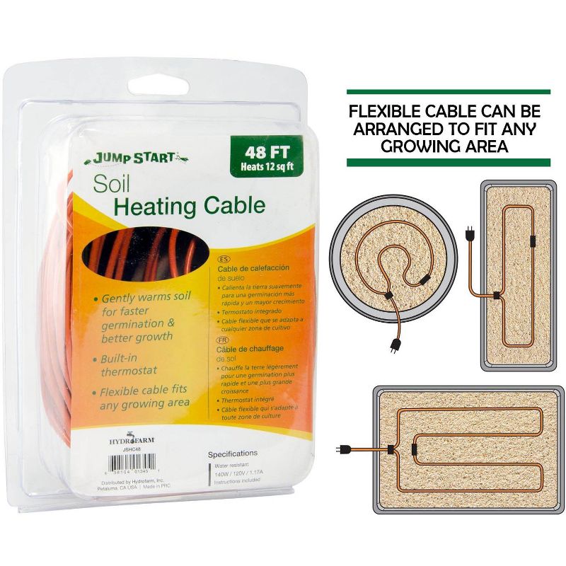 Hydrofarm JSHC48 Jump Start Soil 48' Heating Cable - Built-In Thermostat, 3 Pack