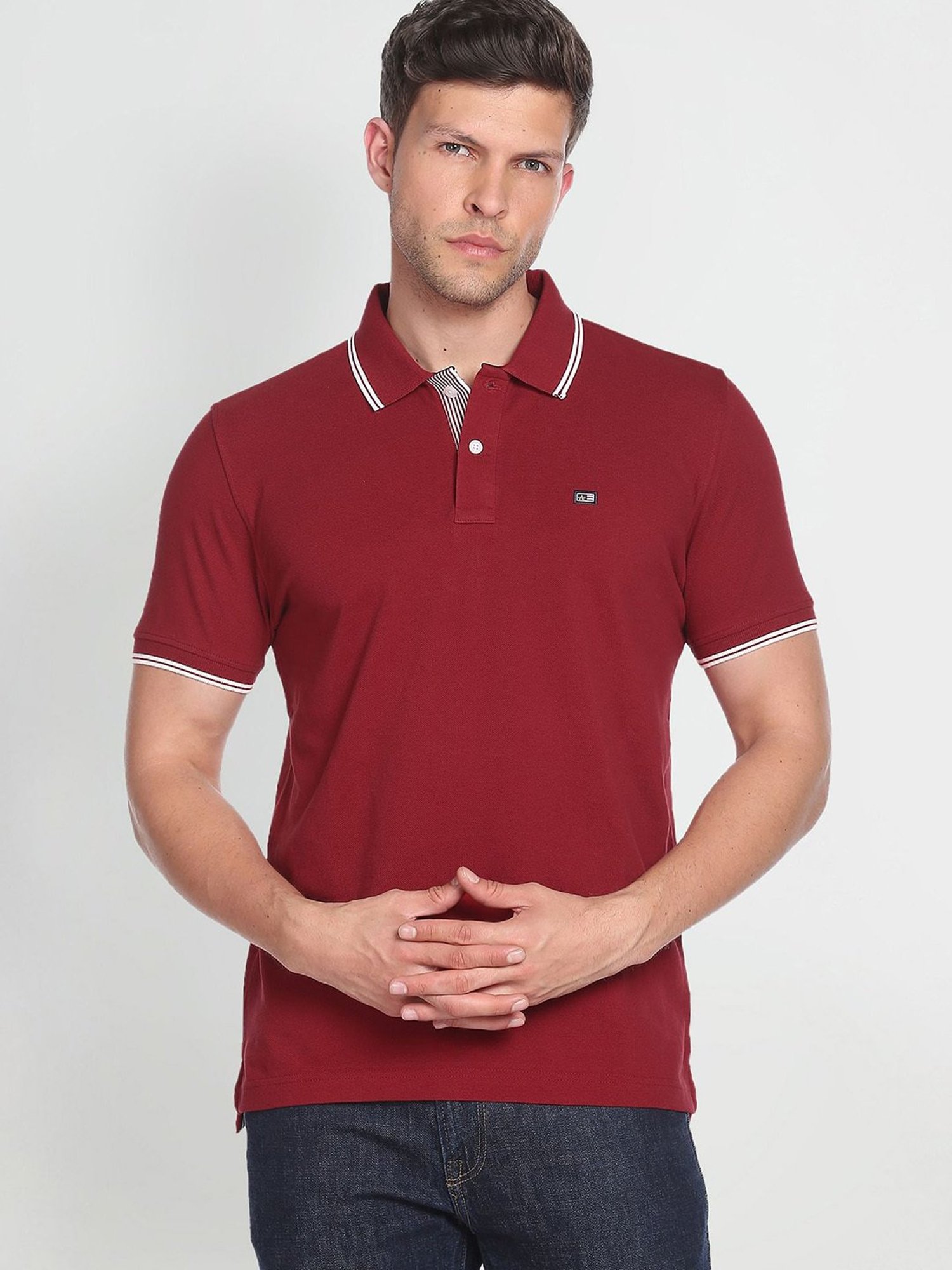 Arrow Sport Red Cotton Regular Fit Polo T-Shirt