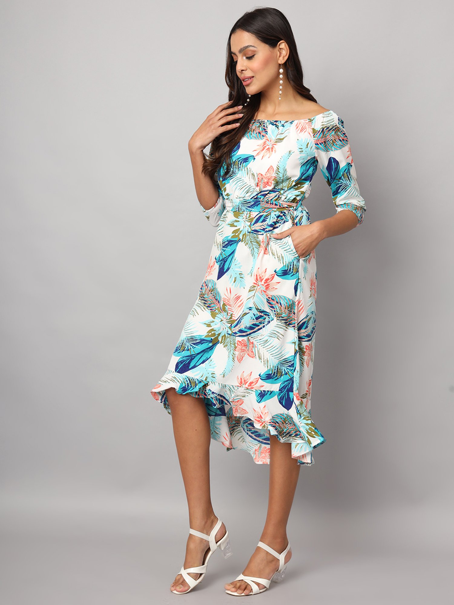 BRINNS White Printed Midi Dress