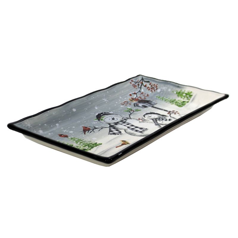 Tabletop 9.0" Snowman Rectangle Platter Cardinals Christmas Ganz  -  Serving Platters