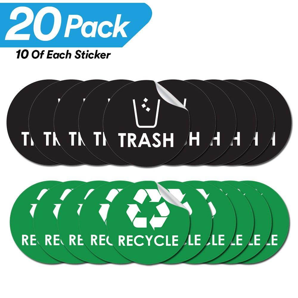 Recycle Trash Bin Logo Sticker - 4" x 4" - 20 PACK - Organize & Coordinate Garbage Waste from Recycling - Great for Metal Aluminum Steel or Plastic Trash Cans - Indoor & Outdoor - Home Kitchen Office
