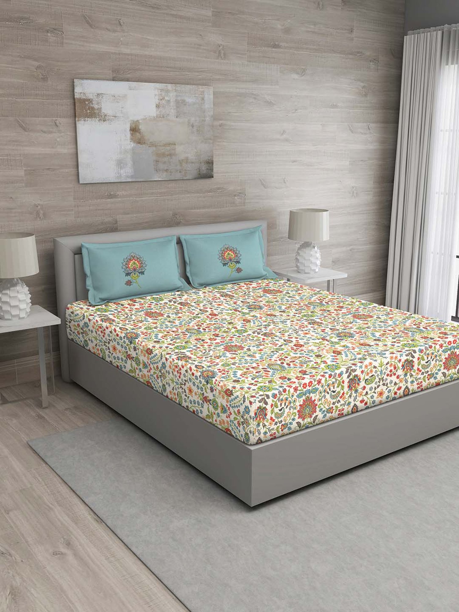 GM Multicolor 100% Cotton 150 TC Queen Bedsheet Set