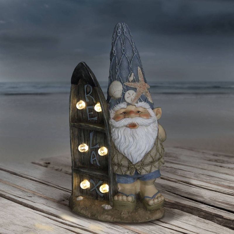15.59" Resin Solar Surfing Sol Beach Gnome - Exhart