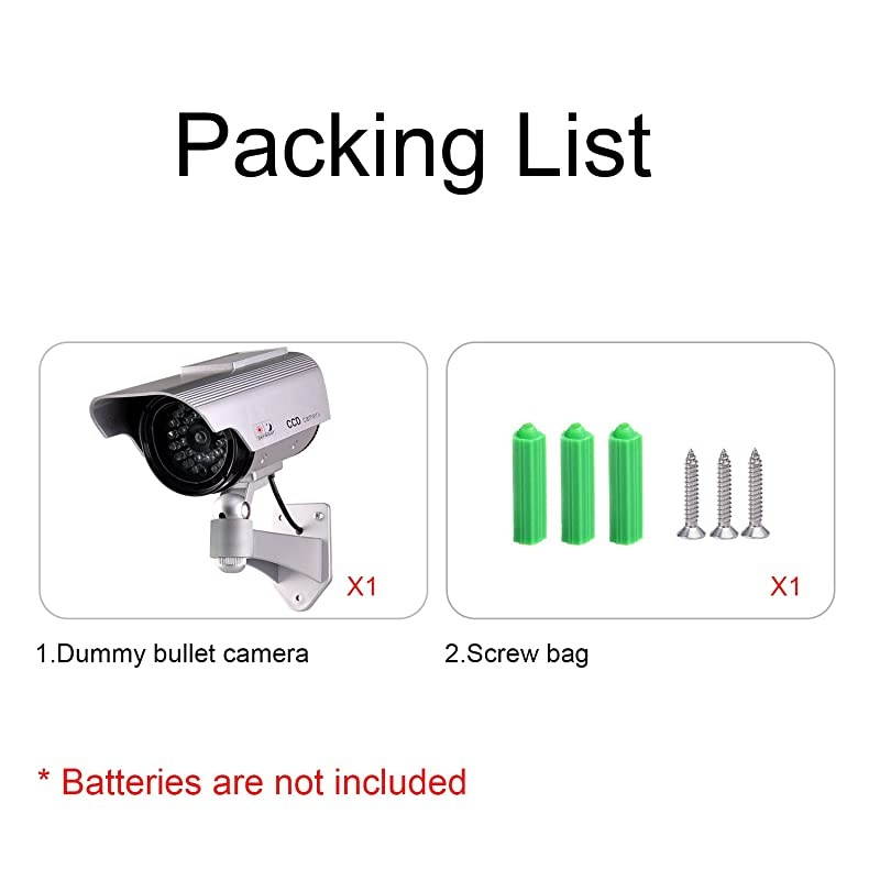 Dummy Fake Security Camera Solar Powered Fake Surveillance Camera with Flash LED Dummy Bullet Simulated CCTV CameraIndoor Outdoor Use Good for HomeOfficeShop Garage Silver Color