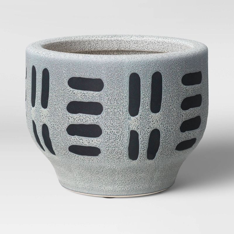 8" Earthenware Ceramic Planter Striped Gray - Project 62™