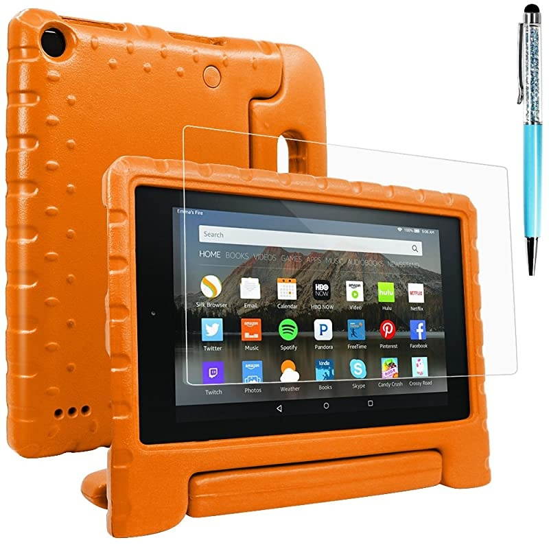 Case Screen Protector Stylus Compatible  Kindle 7  Convertible Handle Stand EVA Protective Case PET Plastic Cover and Touch Pen 7 inch Tablet 5th Generation 2015 ReleaseOrange