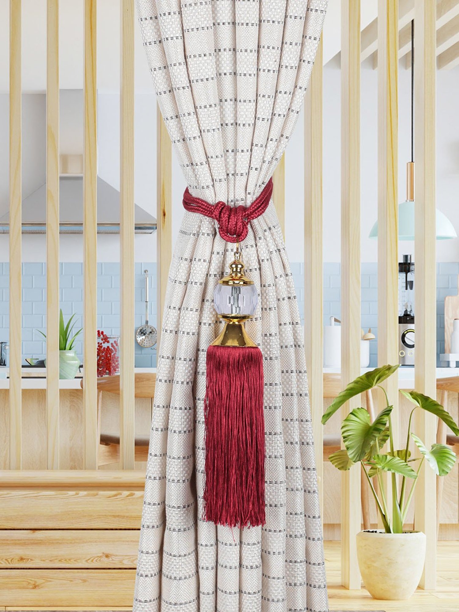 Romee Red Polyester Printed Curtain Tie and Hold Backs