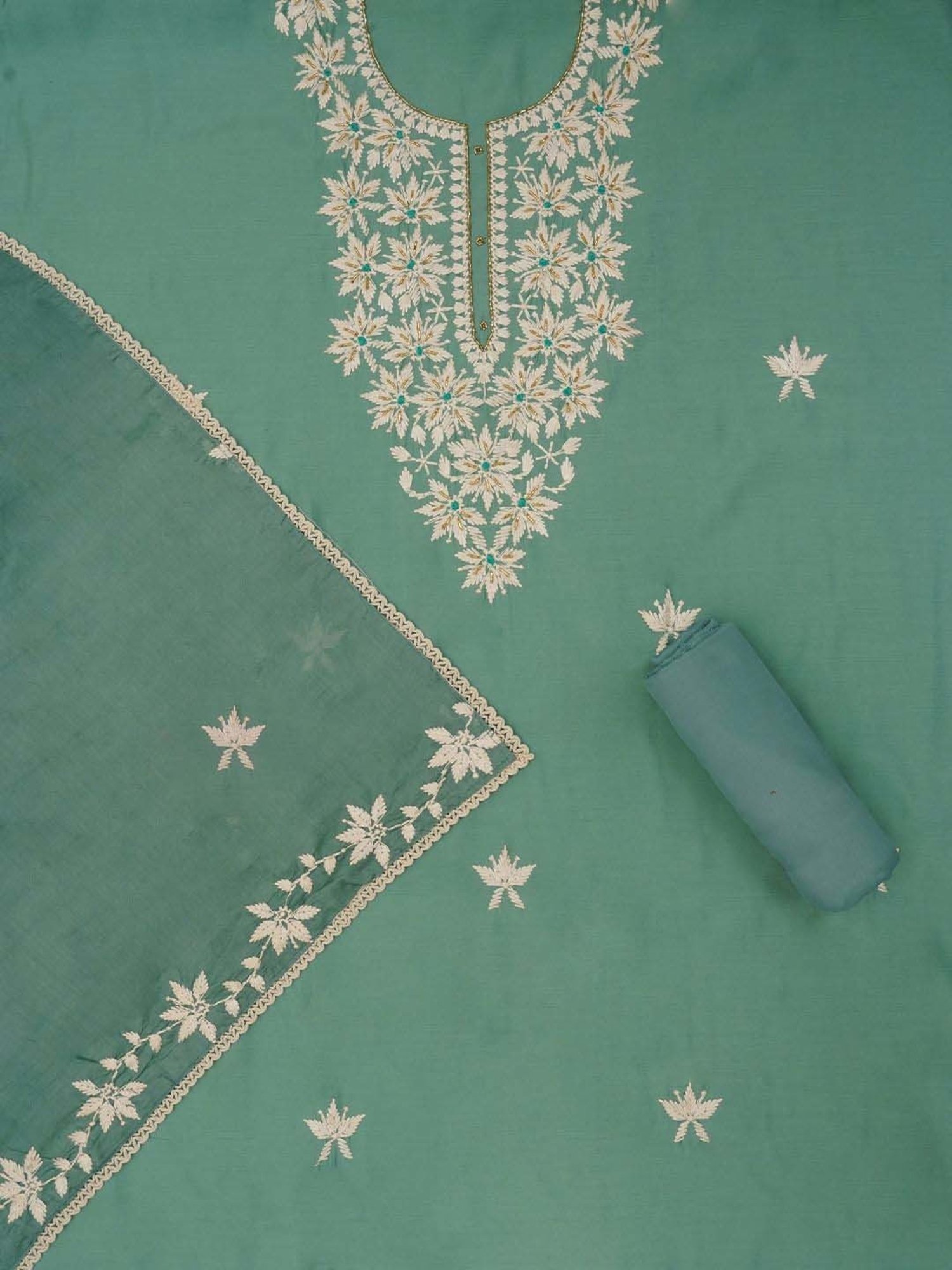 Jaipur Kurti Green Embroidered Unstitched Dress Material