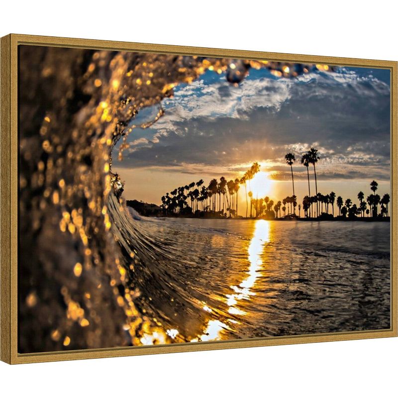23" x 16" Wave 3 by John Baran Framed Canvas Wall Art - Amanti Art
