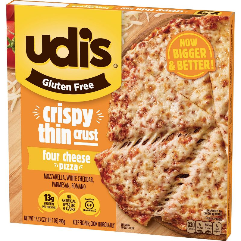 Udi's Gluten Free Crispy Thin Crust Four Cheese Frozen Pizza - 17.53oz
