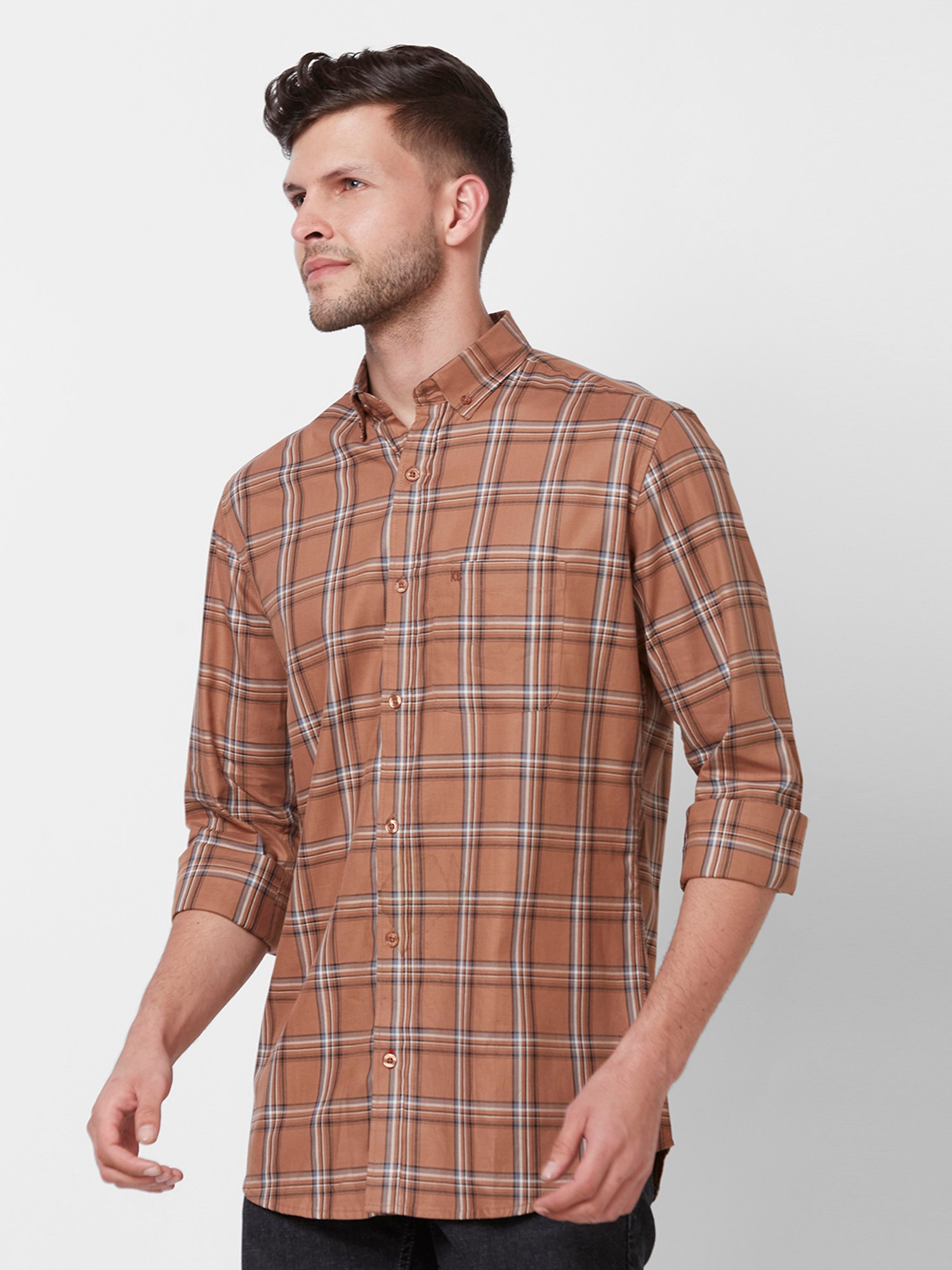 Kenneth Cole New York Mustard Slim Fit Check Cotton Shirt