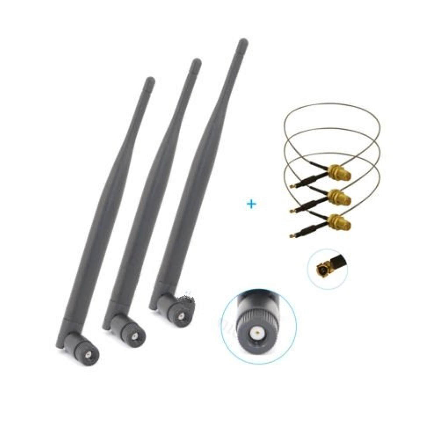 3x 6dbi rp-sma dual band wifi antenna + 3 x 12'' u.fl cables for netgear ac1450