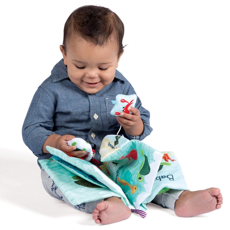 Manhattan Toy What's Outside? Sea-Themed Soft Baby Activity Book with Baby Rattle