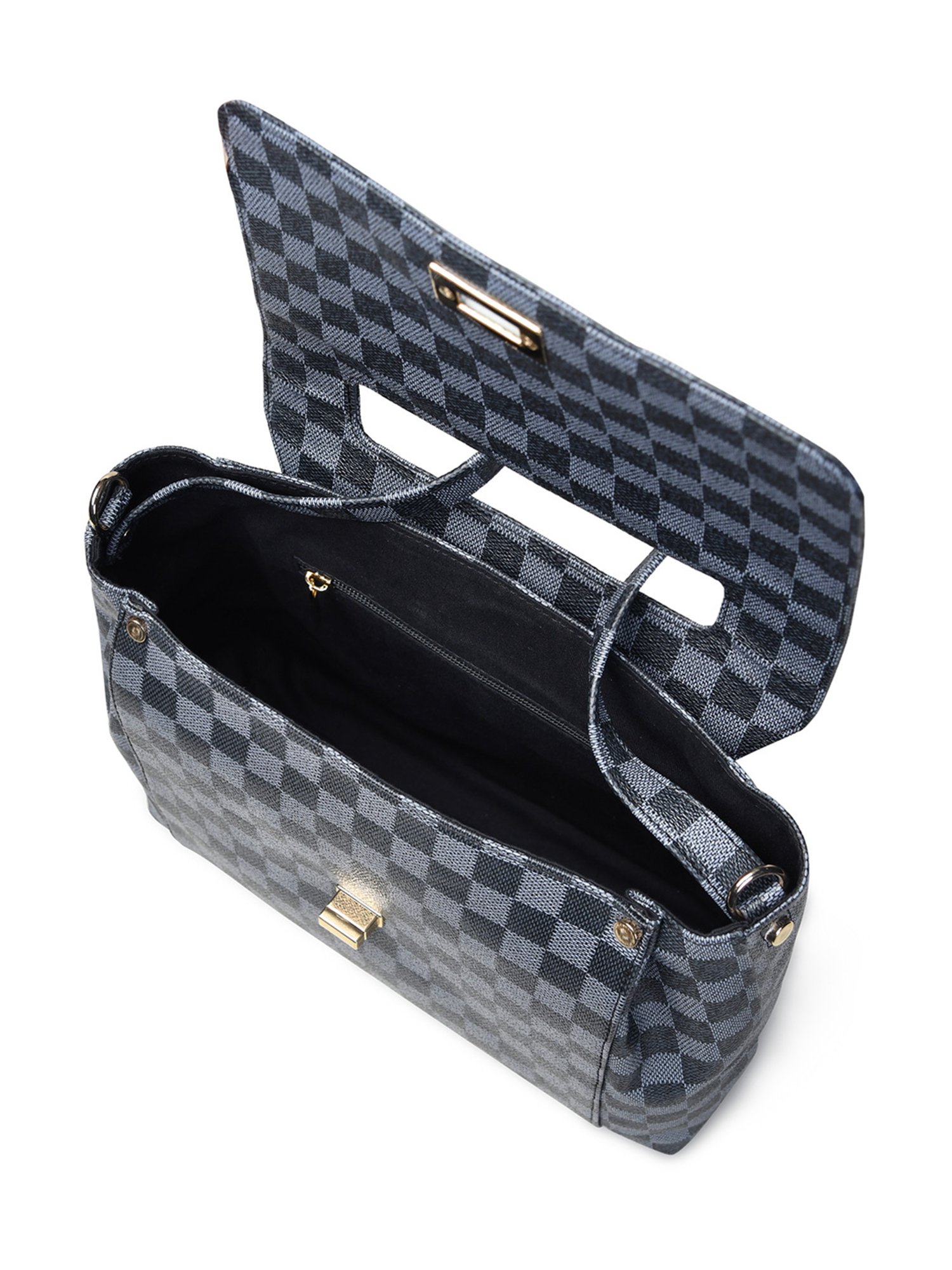PELLE LUXUR Grey & Black Checks Medium Cross Body Bag