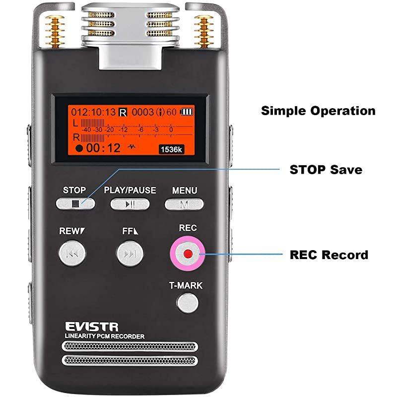 Digital Voice Recorder 8GB L531536KPBS PCM Stereo Audio Recording Device Portable Dictaphone Microphone Gain Controllable Noise Reduction