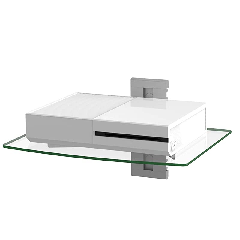 CS201S Floating Wall Mounted Shelf with Transparent Strengthened Tempered Glass for DVD Players, Cable Boxes, Games Consoles, TV Accessories, 1 Shelf, Silver