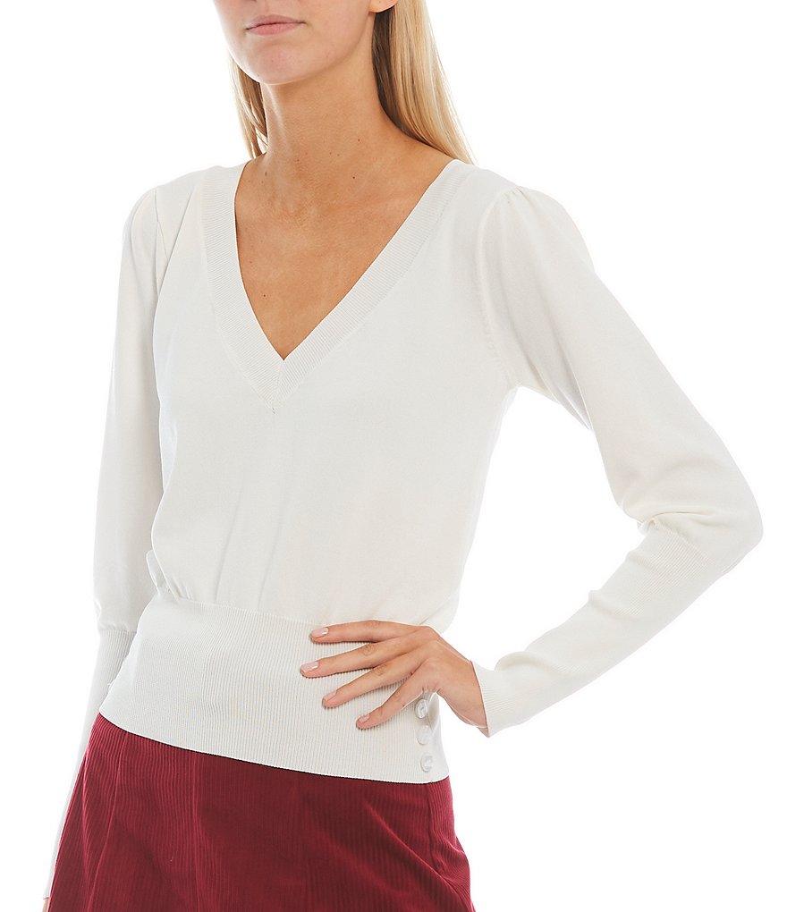 A Loves A Round Neck Long Bishop Sleeve Rib Knit Sweater