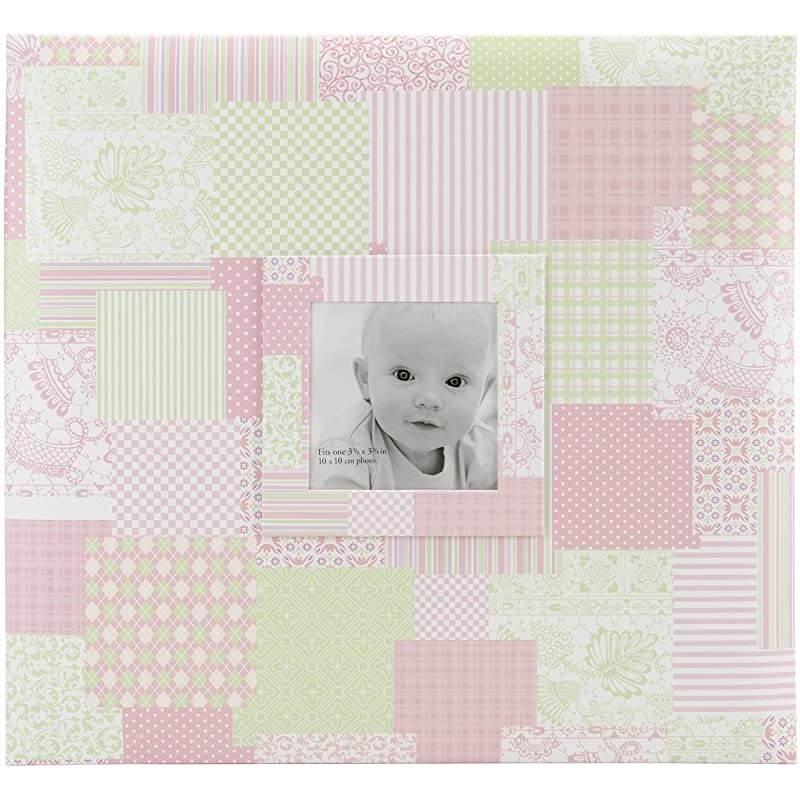 MBI 125x135 Inch Baby Scrapbook Album with 12x12 Inch Pages with Photo Opening Pink Quilt Design 860072