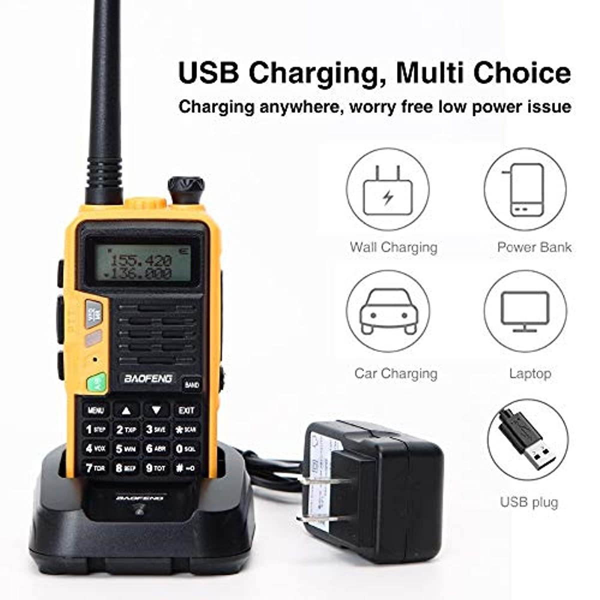 Baofeng S9PLUS Tri-Band Radio with 2200mAh Large Battery,Includes Antenna, 220 Antenna, Earpiece, and More Amateur (Ham) Two-Way Radio (Yellow)