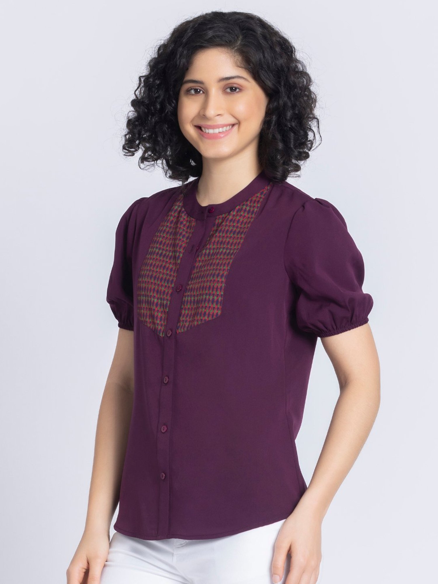 SHAYE Purple Printed Top