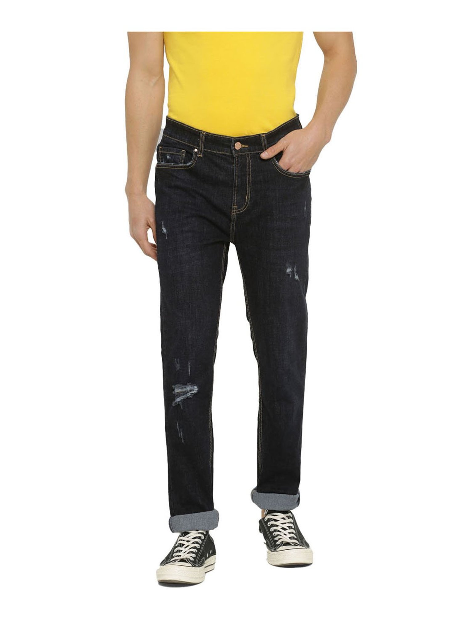 Forever 21 Dark Blue Mid Waist Slim Fit Regular Length Jeans