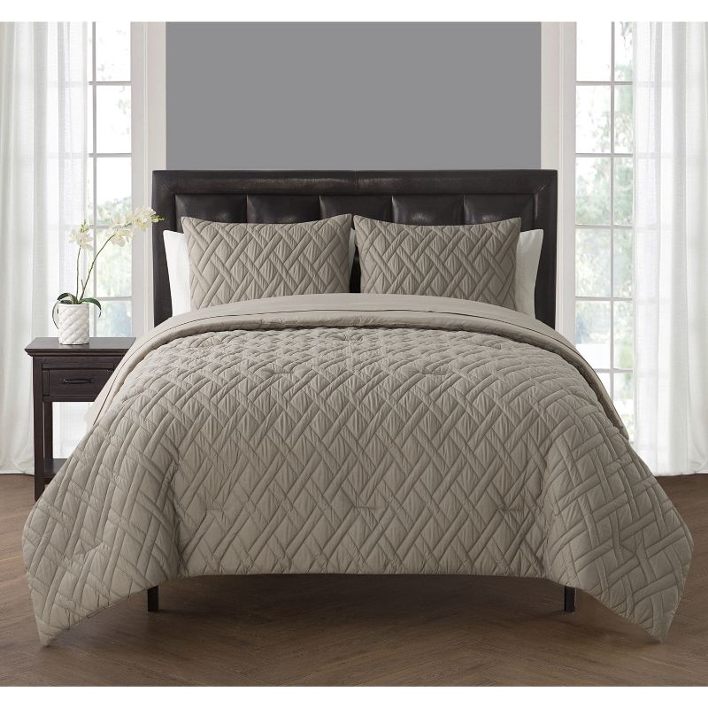 Twin 5pc Lattice Embossed Bed in a Bag Comforter Set Taupe - VCNY HOME