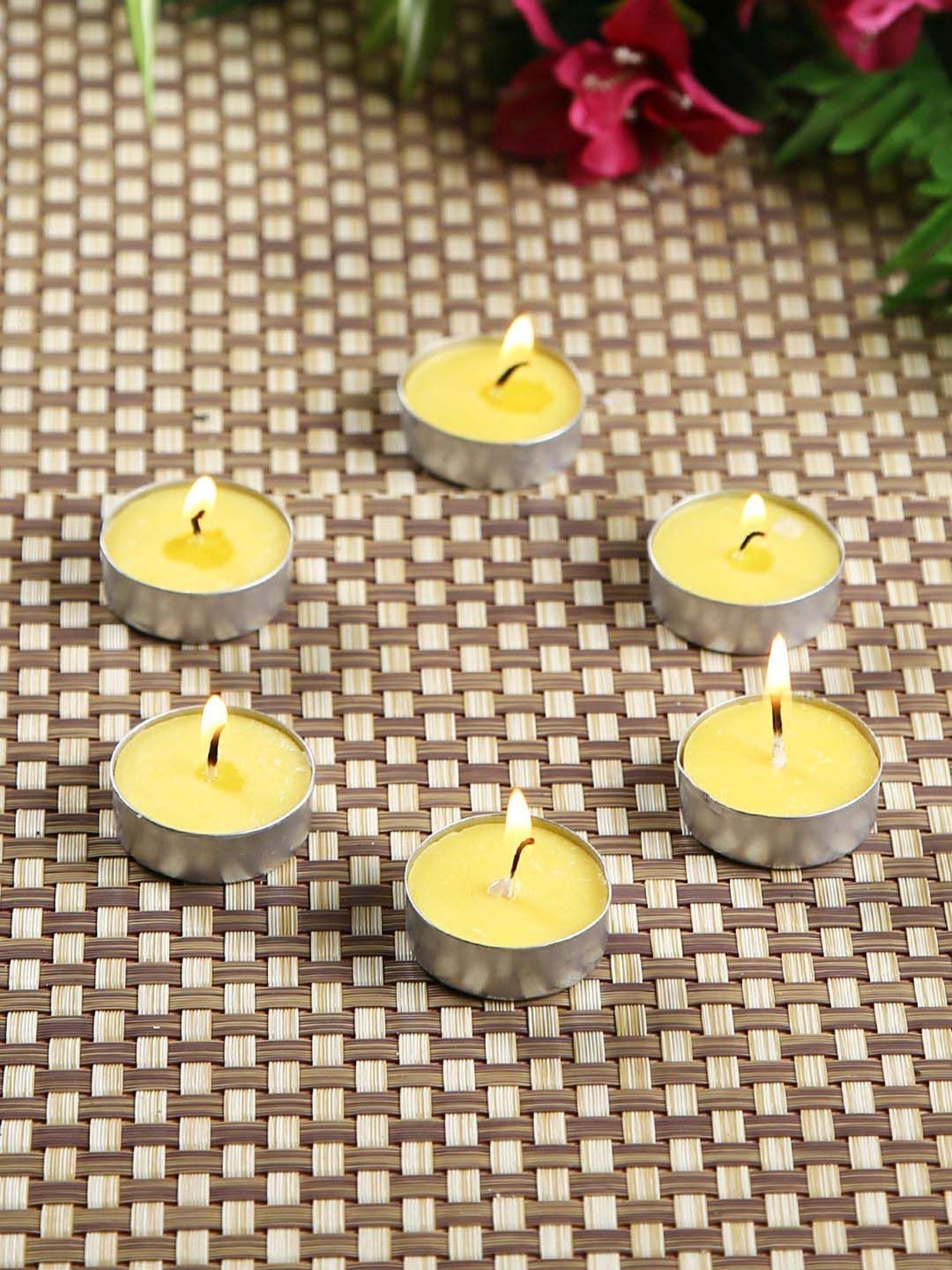 HOSLEY Yellow & Silver Wax Tea Light Candle - Set of 60