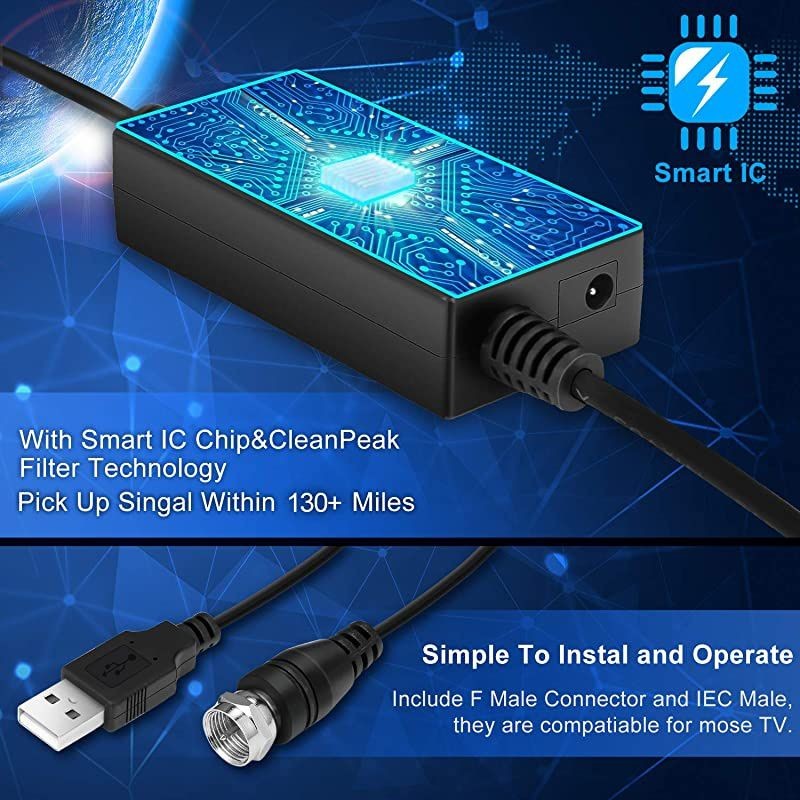 Antenna,130+ Miles Long Range Indoor Digital TV Antennas with Switch Amplifier Signal Booster for Local Channels 4k HD 1080P 2016P All Older TV's - 16.5ft Coax Cable