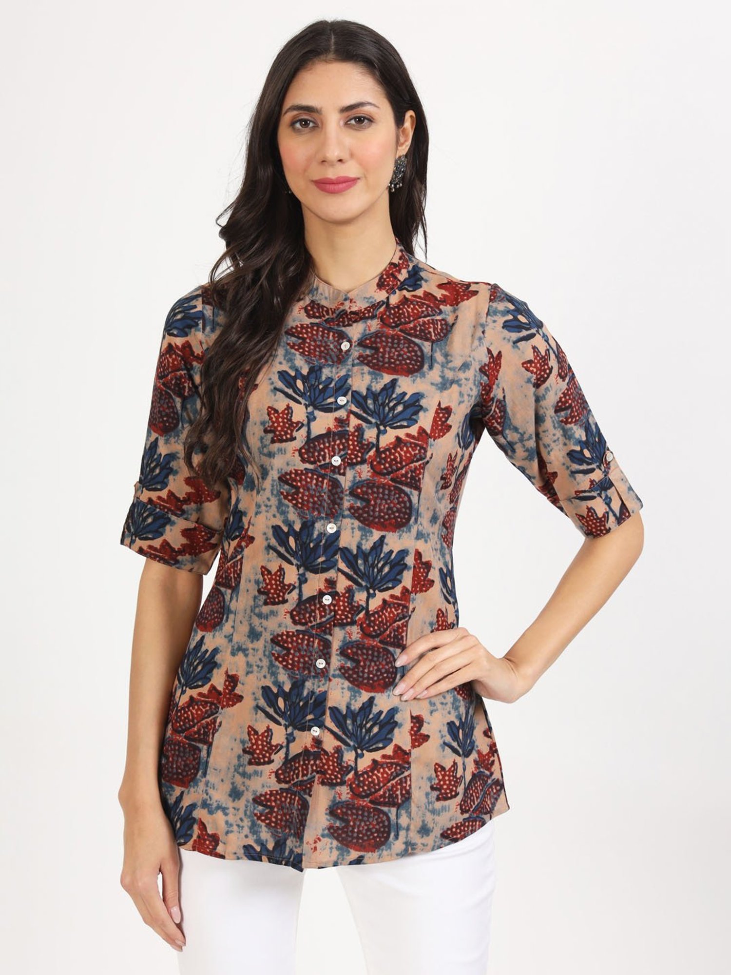 Divena Beige Floral Print Tunic