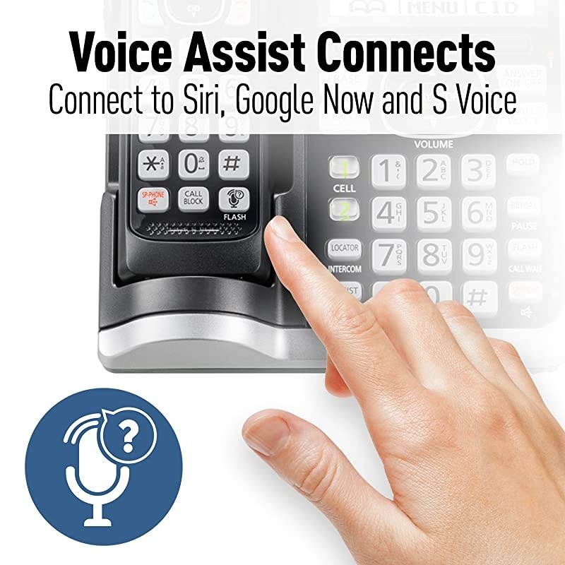 Link2Cell Bluetooth Cordless Phone System with Voice Assistant Call Blocking and Answering Machine DECT 60 Expandable Cordless System 3 Handsets KXTGF573S Silver