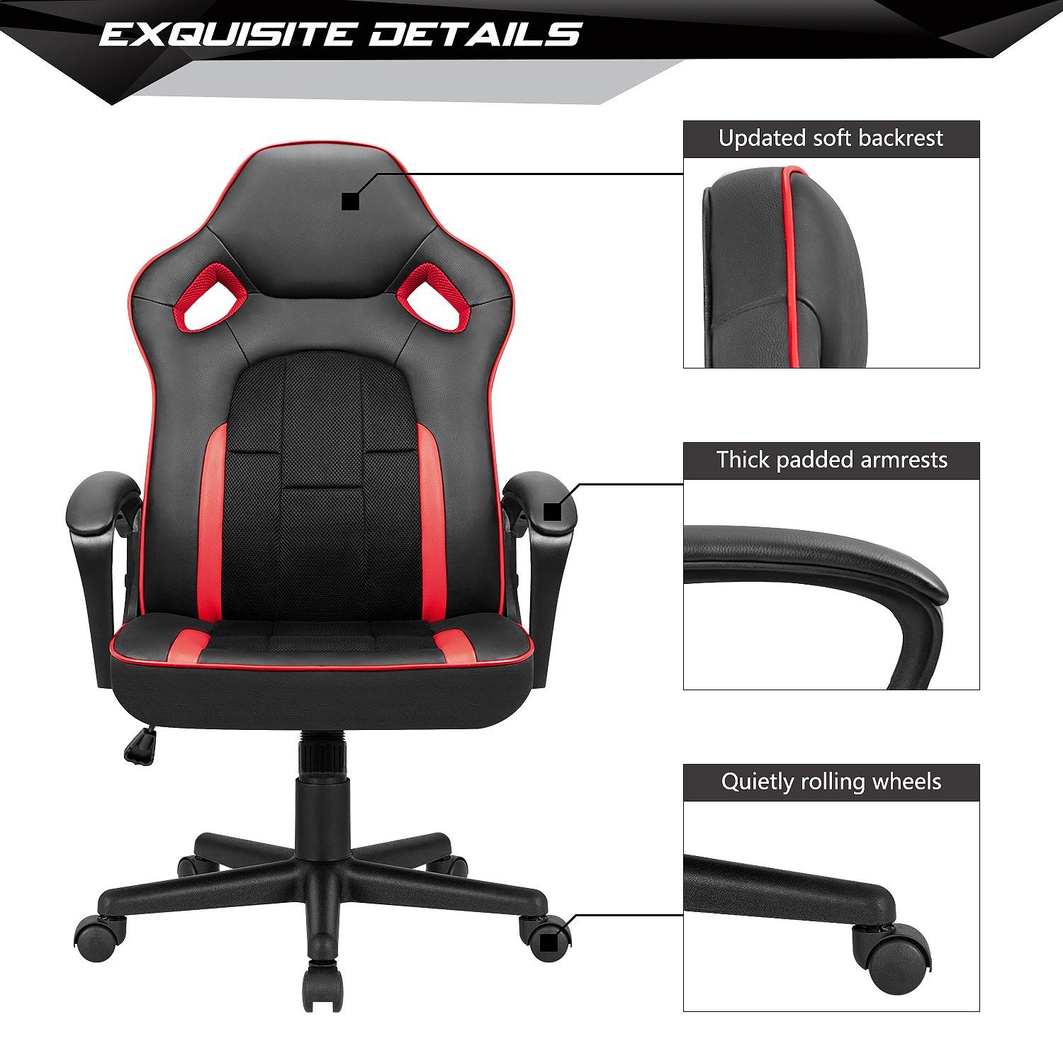 Homall Gaming Chair High-Back PU Leather Office Chair Adjustable Height Racing Style Ergonomic Computer Chair with Lumbar Support (Red)