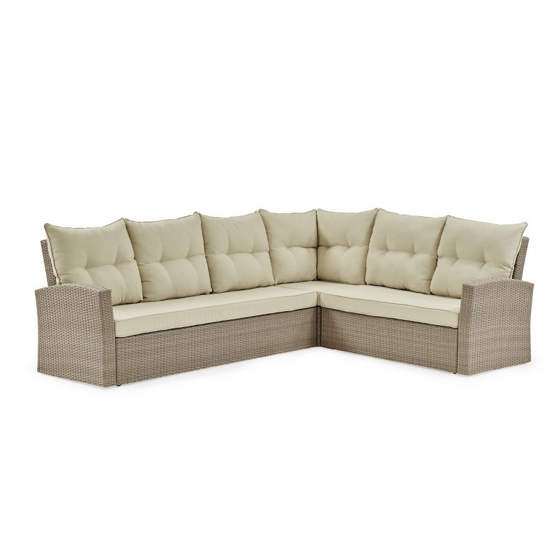 All-Weather Wicker Canaan Large Outdoor Sectional Sofa with Cushions Brown - Alaterre Furniture