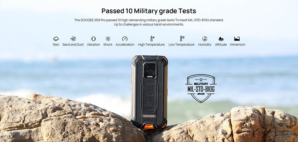 DOOGEE S59 Pro Unlocked Rugged Smartphone 10050mAh Battery 4GB + 128GB Unlocked Cell Phones 2W Loud Speaker 16MP Camera Android 10 5.71" Screen Helio P22 Waterproof Phone Face Fingerprint Unlocking