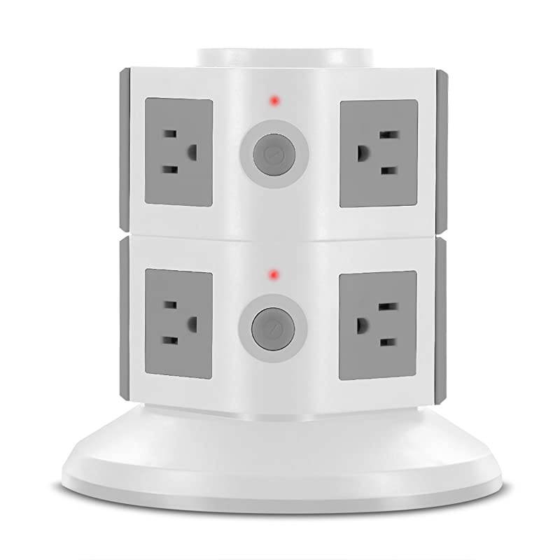 Surge Protector Power Tower 8 Outlets Family Multi Charging Station with Smart Charge Tech for iPhone iPad Galaxy All Devices Black