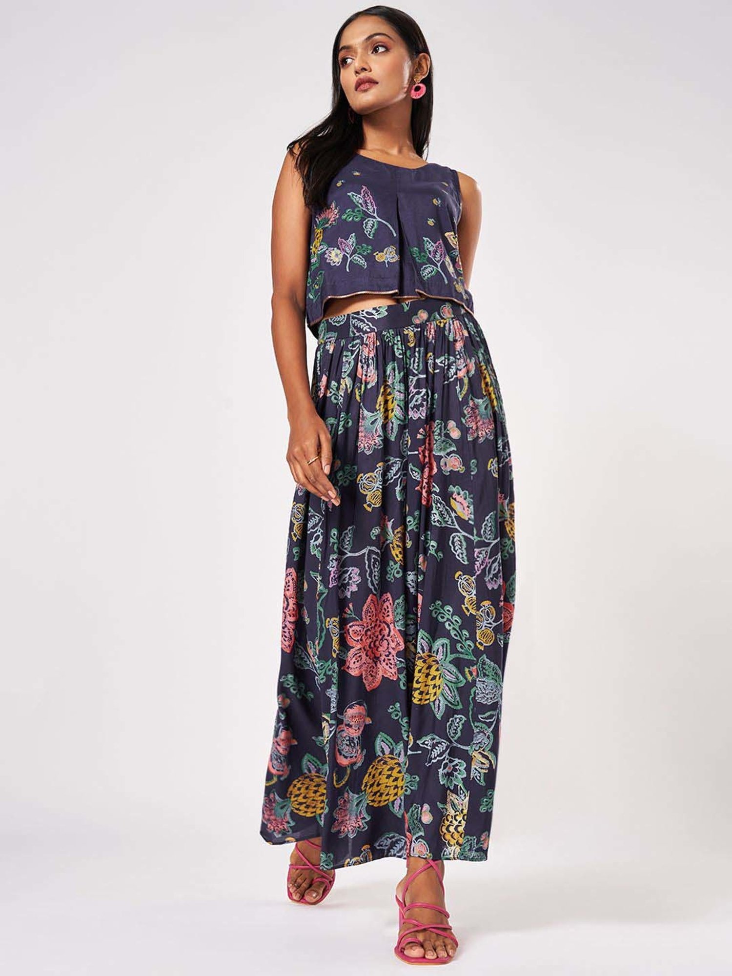 Marigold Lane Navy Printed Top Palazzo Set