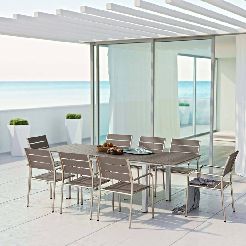 Shore 9pc Aluminum Patio Dining Set Gray - Modway