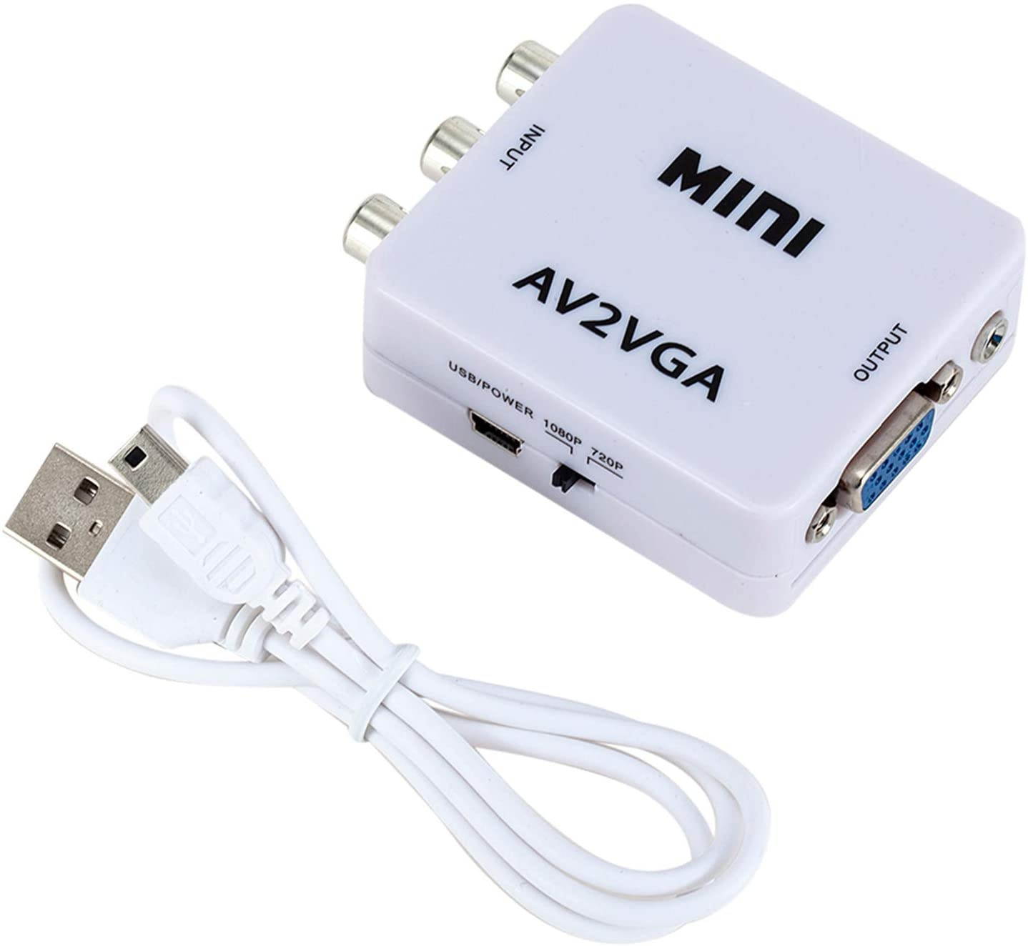 Docooler RCA to HDM I,AV to HD Converter, Audio Video Converter Mini AV2VGA Video Converter Convertor Box AV RCA CVBS to VGA Video Converter with Audio to PC HDTV Converter