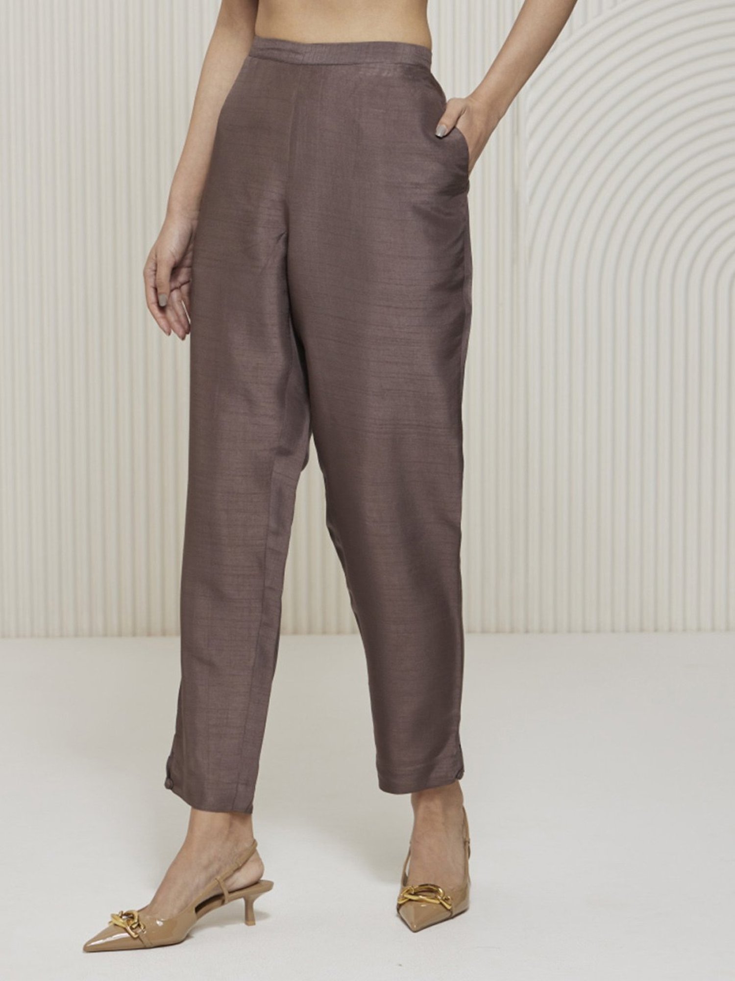 Artagai Granite Grey Elevated Basics Slim Pants With Side Slit And Buttons