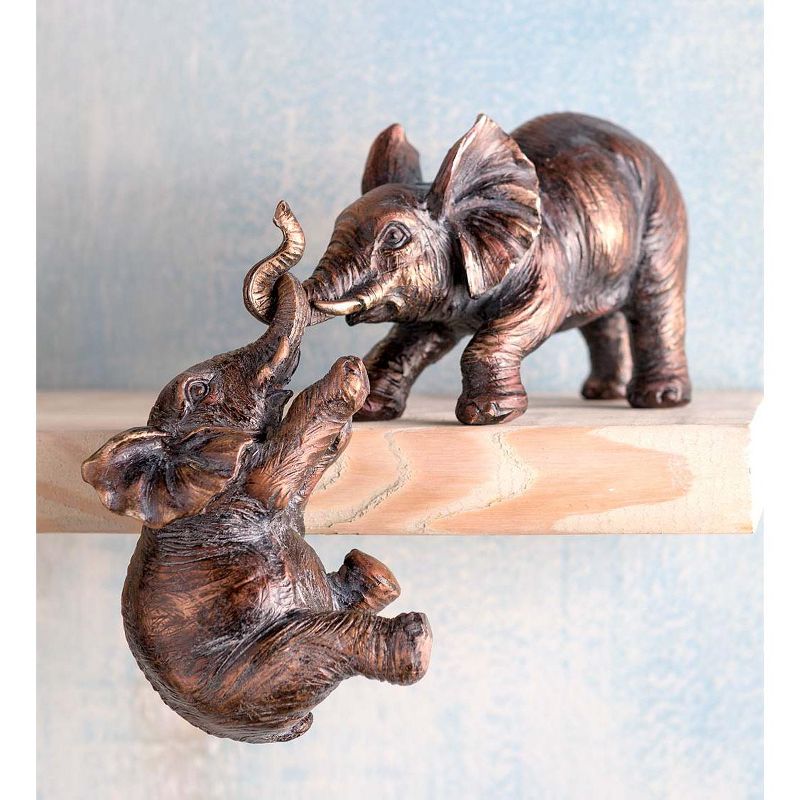 Wind & Weather Mama Elephant and Baby Bronze-Colored Shelf Sculpture