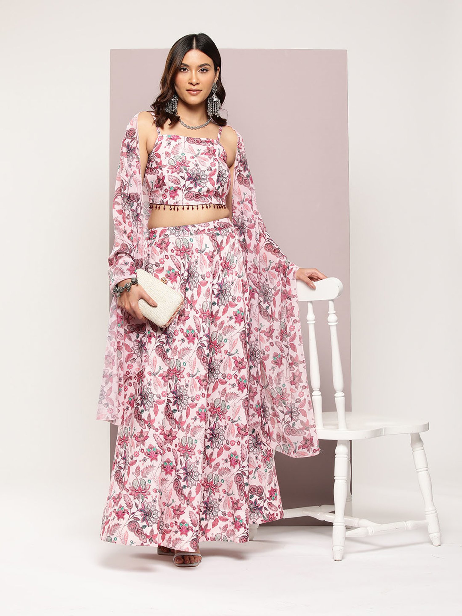 Jompers Pink Printed Lehenga Choli Set With Dupatta