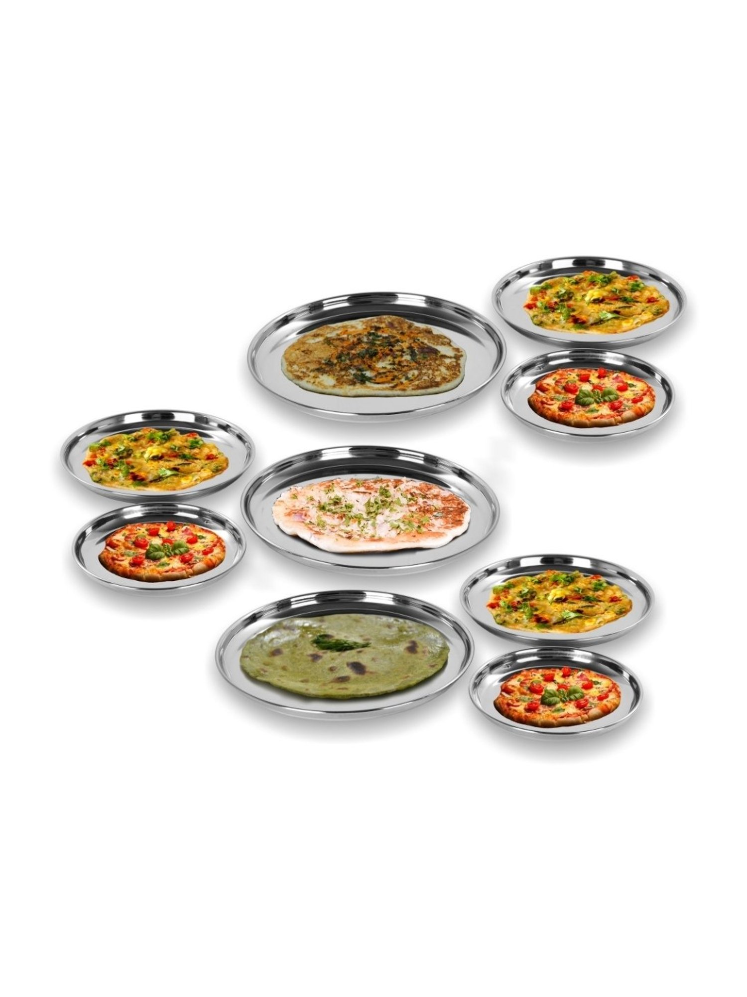 Sumeet S.S. Heavy Gauge Multi Purpose Plates with Mirror Finish Set of 9pc ( Dia-17cm, 22cm,27.5cm)