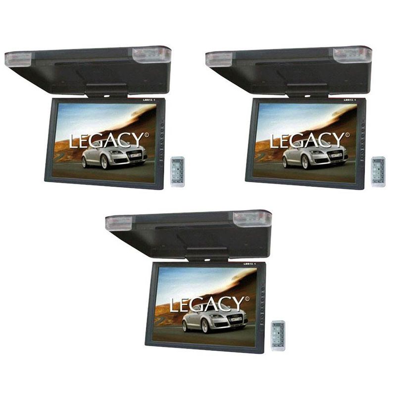 Legacy 15" LCD TFT Car/SUV/TRUCK Flip Down Roof Mount Monitor TV IR (3 Pack)