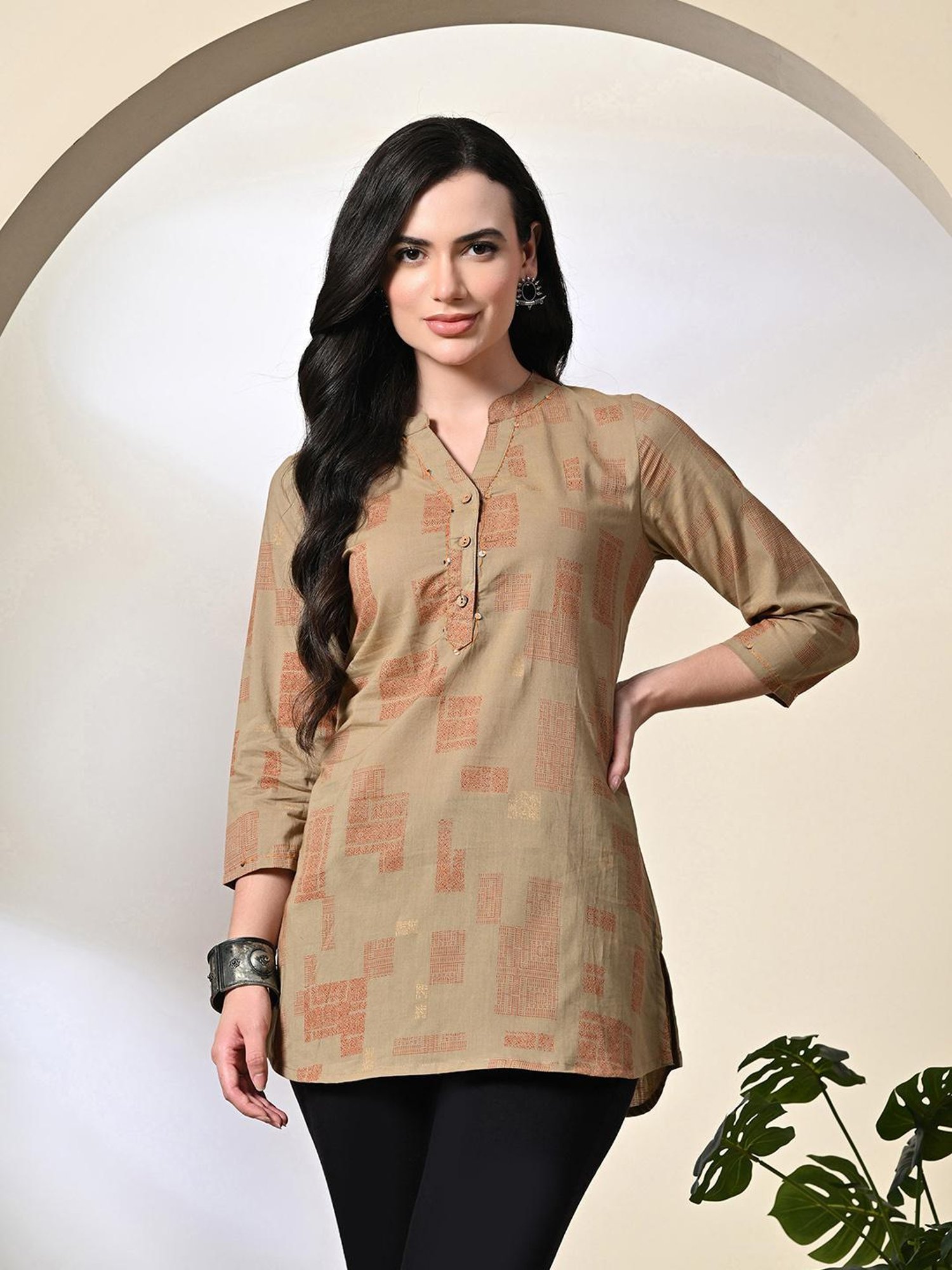 DECKEDUP Brown Cotton Printed Tunic