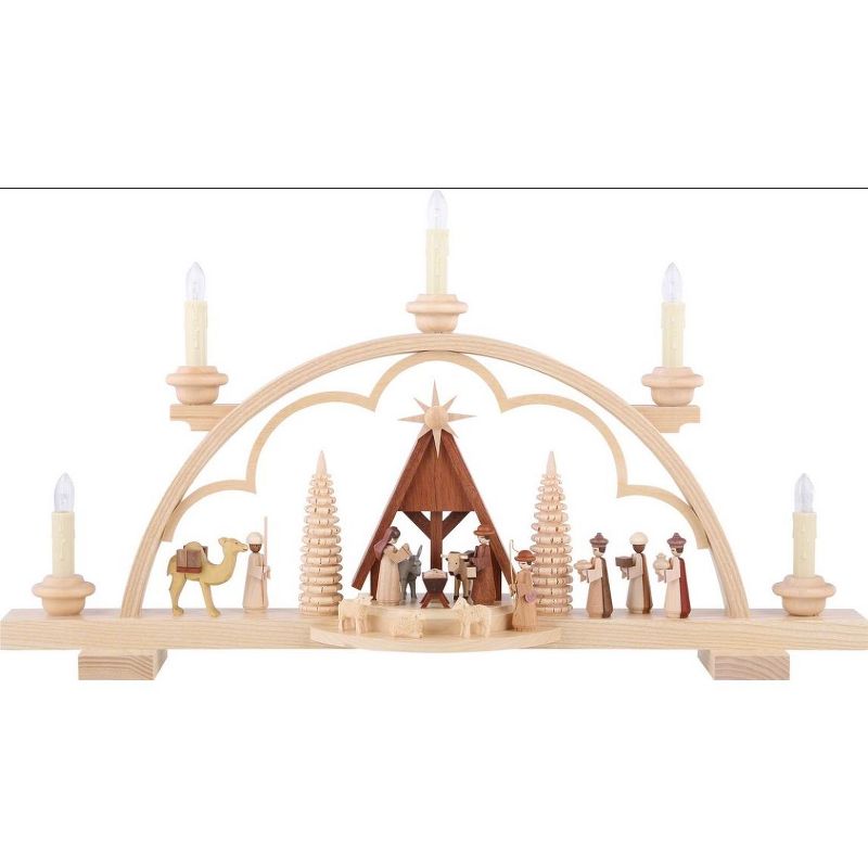 Northlight  18.5" Wooden Christmas Nativity Manger Candle Holder - Ivory/Brown