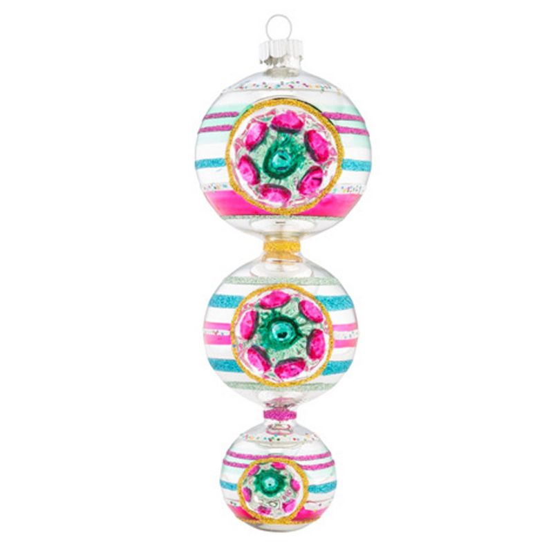 Shiny Brite 7.0" Vc Three Ball Drop W/Reflecto Ornment Vintage Celebration  -  Ornament Sets